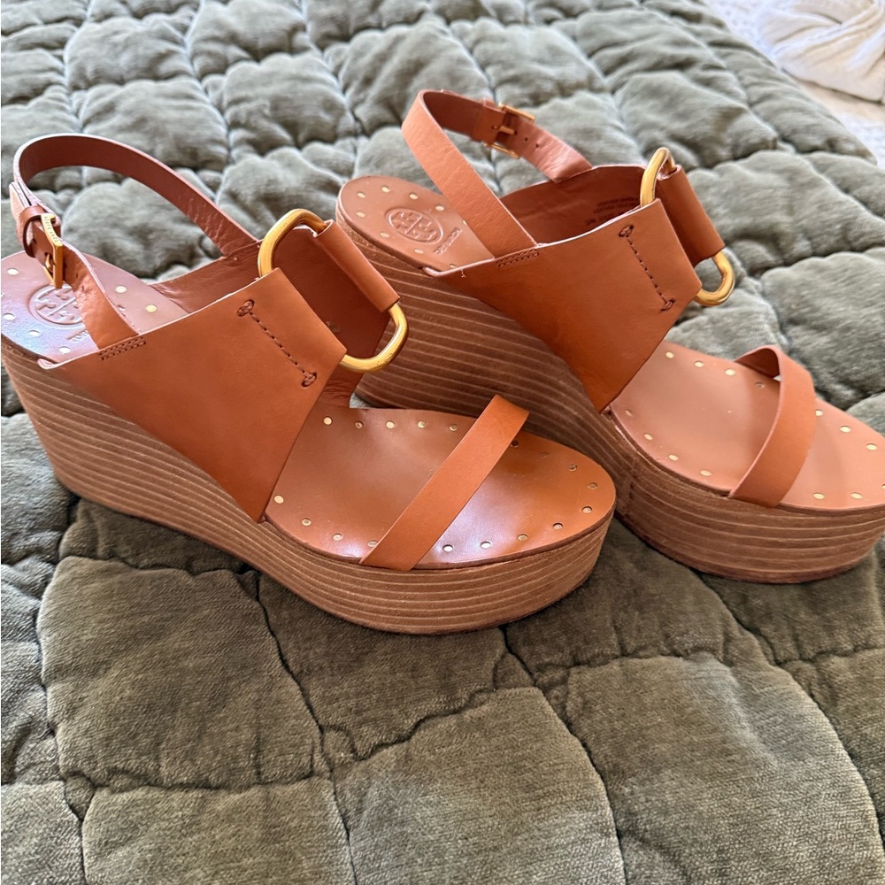 Tory Burch Tan Wedge Shoes with Ankle Strap